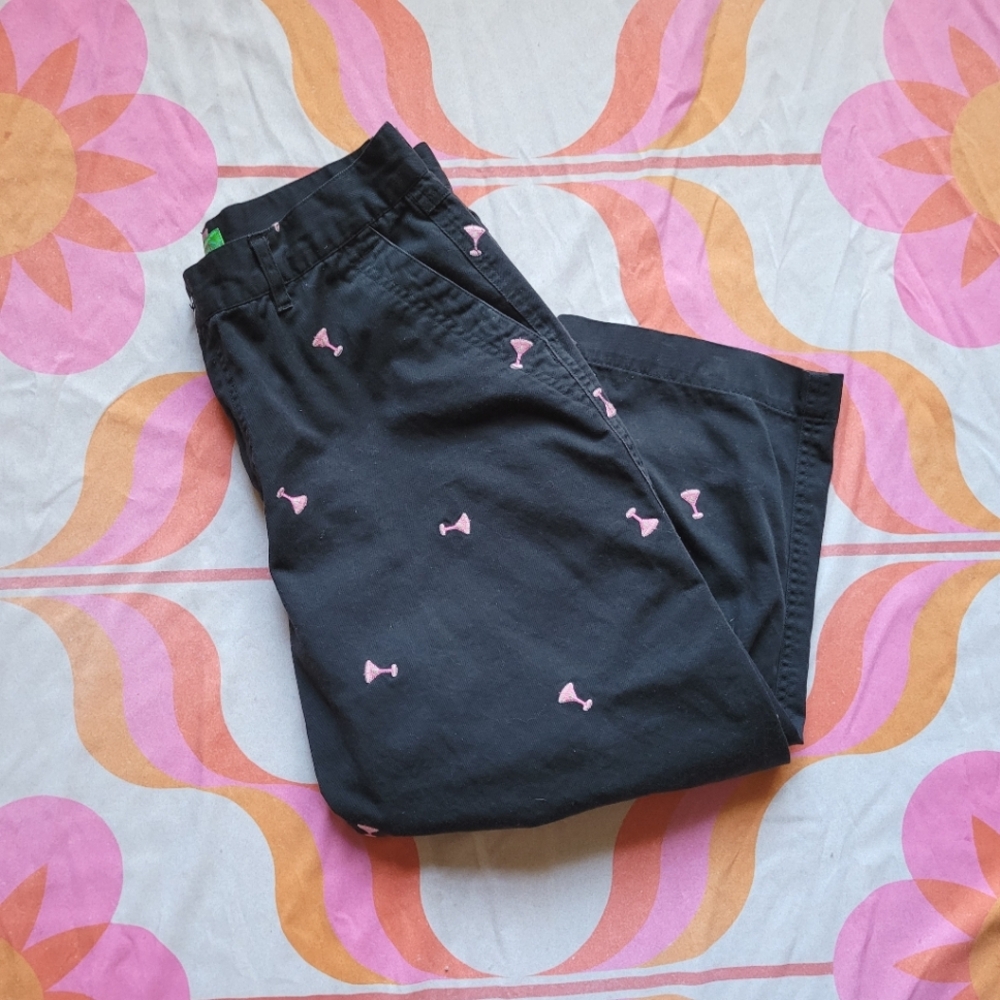 Black Bottoms with Pink Martini embroidered Patches